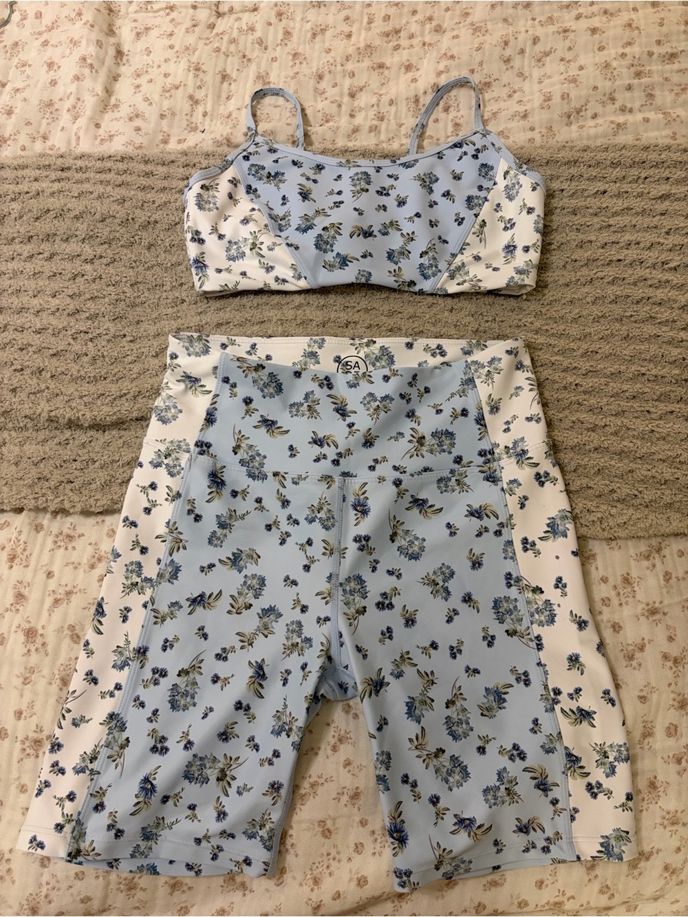 Sage Pale Blue Floral Cropped Cami Top